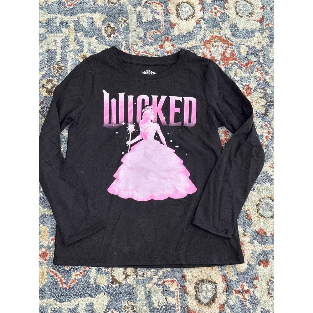 Wicked Glinda Graphic T-Shirt Girls Small Black Pink Long Sleeve EUC